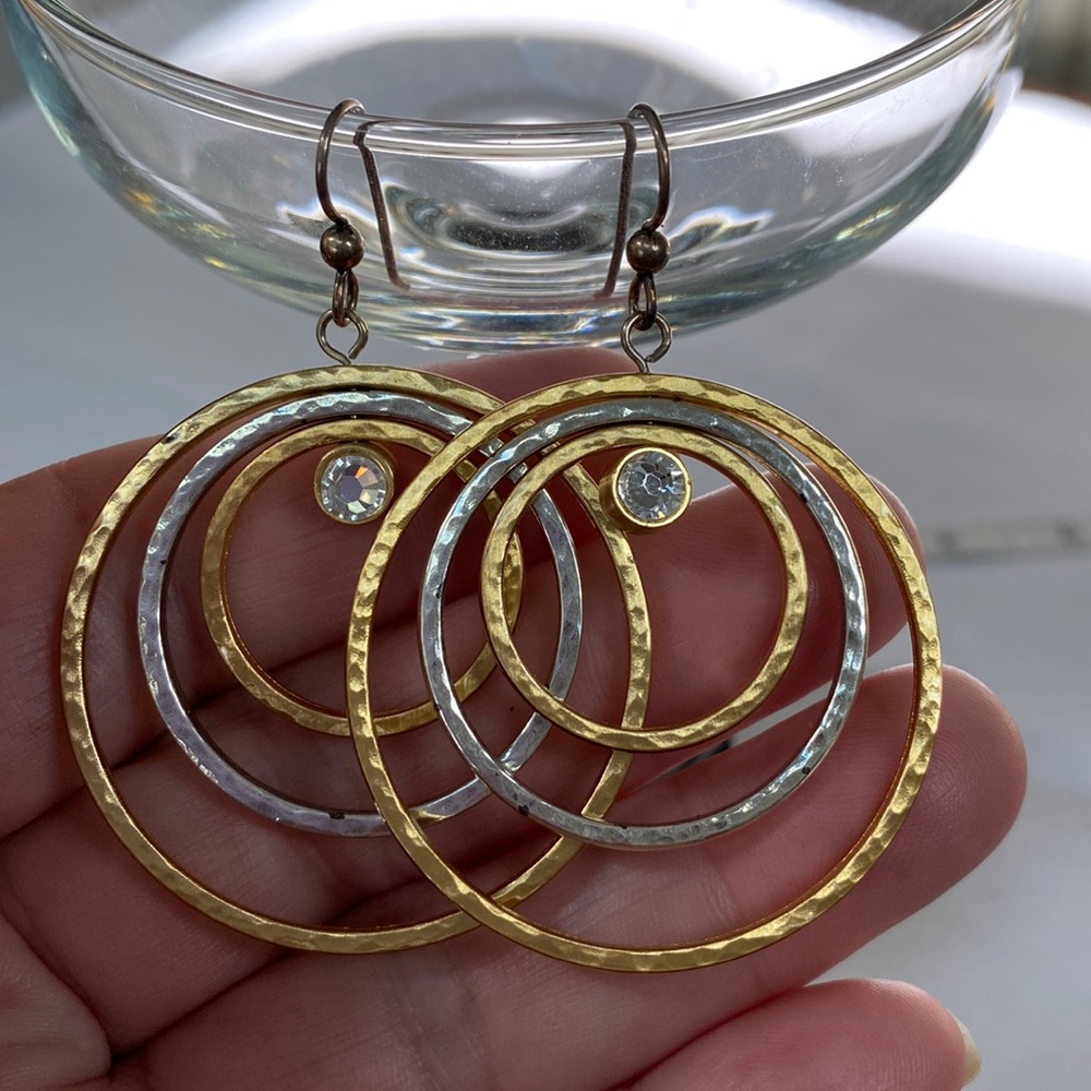 Open hoop Goldtone silvertone circle rhinestone earrings